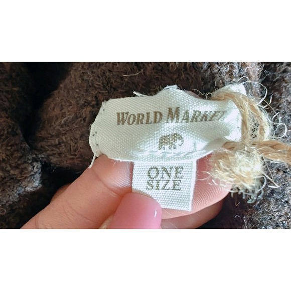 World Market Recycled Yarn Cable Knit Funnel Neck Sweater Poncho Brown NWT - Picture 16 of 16